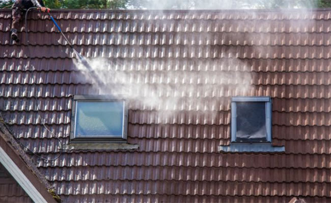 démoussage d'une toiture avec 2 velux